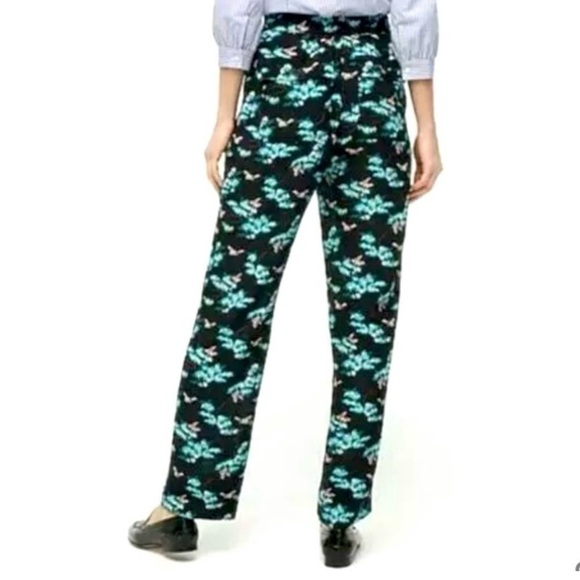 J. Crew SILK Straight-Leg Pant in Botanical Bees Print - Blue Black size 2 - Picture 5 of 12